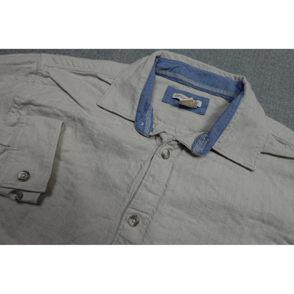 Carbon2Cobalt Shirt Mens Medium Beige Solid Long Sleeve Button Up Linen Cotton